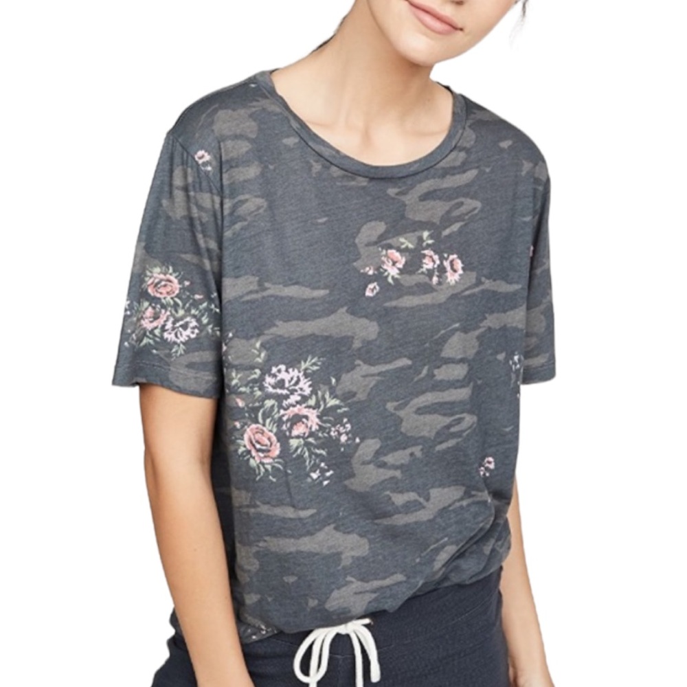 Monrow Gray Camo Floral Short Sleeve Tee